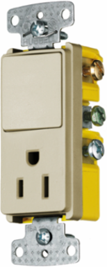 Decorator Combination Device, 15A Rocker Switch & Receptacle, 120VAC