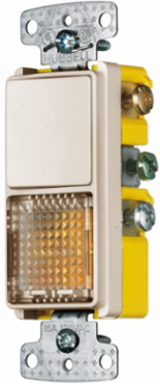 Light Almond Single Pole Rocker Switch with Pilot Light, 15A 120V AC, Side Wired