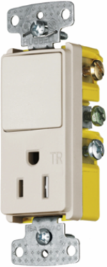 Residential Grade Switch with 15A 125V AC Tamper Resistant Receptacle and 3-Way Rocker