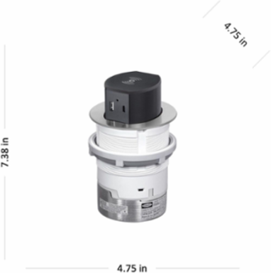 15A Tri-Power Pop Up Counter Receptacle, 4.75 Inch x 4.75 Inch x 7.38 Inch, Aluminum