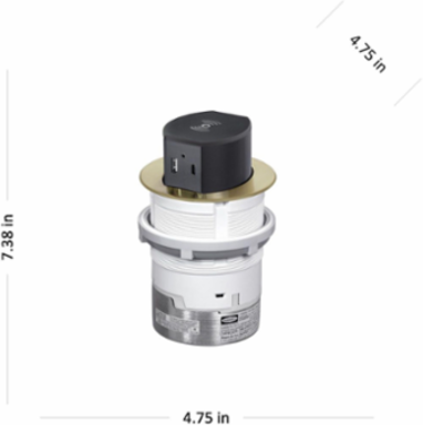 15A Tri-Power Pop Up Counter Receptacle, 4.75 Inch x 4.75 Inch x 7.38 Inch, Brass