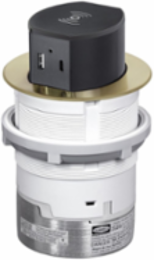 15A Tri-Power Pop Up Counter Receptacle, 4.75 Inch x 4.75 Inch x 7.38 Inch, Brass