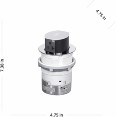 Pop-Up Counter Receptacle, 20A, Surface Mount, Chrome, 4.75 in x 4.75 in x 7.38 in