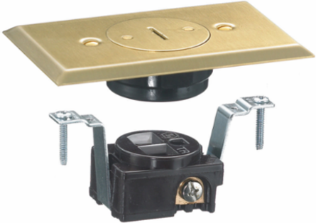 Tamper Resistant Floor Box with Single Receptacle, 15A 125V, Brass Plate