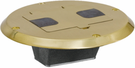 Floor Box with Flange and Door, Brass Plated, 6.7 Inch Width