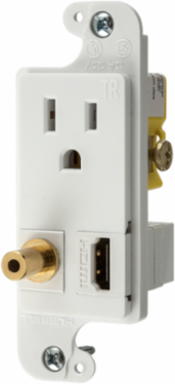 J-Load Media Outlet, 15A 125V Tamper Resistant Receptacle, Cat 6 Jack, White
