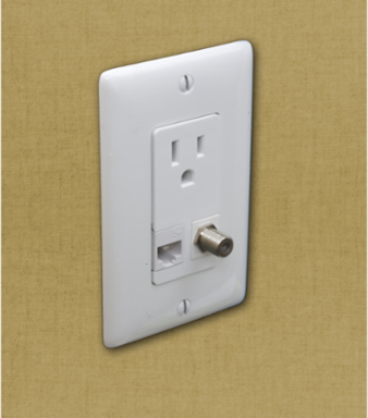 J-Load Media Outlet, 15A 125V Tamper Resistant Receptacle, Cat 6 Jack, White