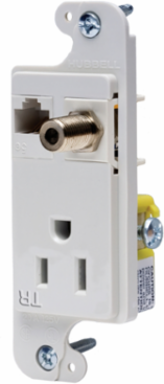 J-Load Media Outlet, 15A 125V Tamper Resistant Receptacle, Cat 6 Jack, White