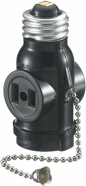 Residential Grade Medium Base Adapter, 2 Outlet, 15A, 125V, White