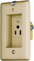 Clock Hanger Tamper Resistant Receptacle, 15A 125V, Ivory, 2-Pole 3-Wire