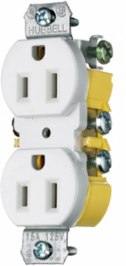 Tamper Resistant Duplex Receptacle, 15A 125V, 2-Pole 3-Wire Grounding, White