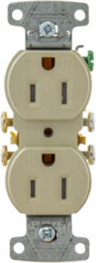 Tamper Resistant Duplex Receptacle, 15A 125V, 2-Pole 3-Wire Grounding, Ivory