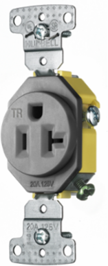 Tamper Resistant Single Receptacle, 20A 125V, 2-Pole 3-Wire Grounding, Gray