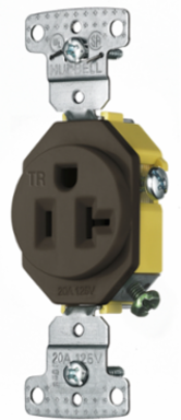 Residential Tamper Resistant Receptacle, 20A 125V, 2-Pole 3-Wire, Brown