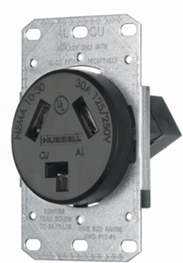 3 Prong Dryer Outlet, 30A 125/250V, 3-Pole, Flush Mount