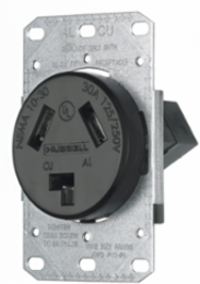 3 Prong Dryer Outlet, 30A 125/250V, 3-Pole, Flush Mount