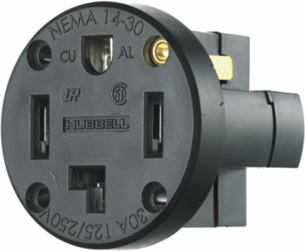 30 Amp Dryer Outlet 125/250V 3-Pole 4-Wire NEMA 14-30R Black