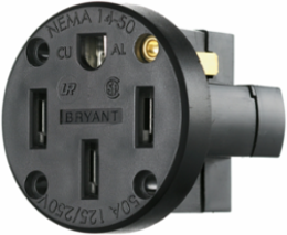 50A 125/250V Straight Blade Panel Mount Receptacle, 3-Pole 4-Wire, NEMA 14-50R, Black