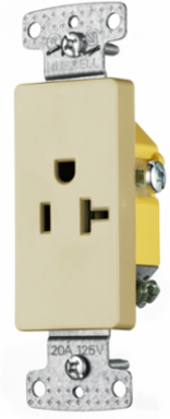 Single Decorator Receptacle, Self Grounding, 20A 125V, 2-Pole 3-Wire, Ivory