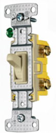 Residential Toggle Switch, Single Pole, 15A 120V AC, Self Grounding, Ivory