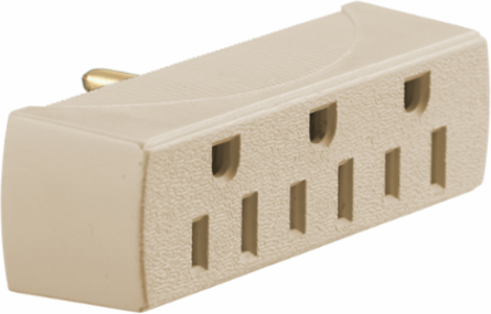 Residential Grade Adapter, Single to 3 Outlet, 15A 125V, Ivory