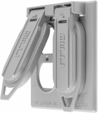 Weatherproof 2-Gang Duplex Wallplate, Vertical Mount, Gray