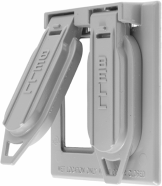 Weatherproof Wallplate Cover, 2-Gang, 4 Inch, Vertical, Gray with 1 Duplex Opening
