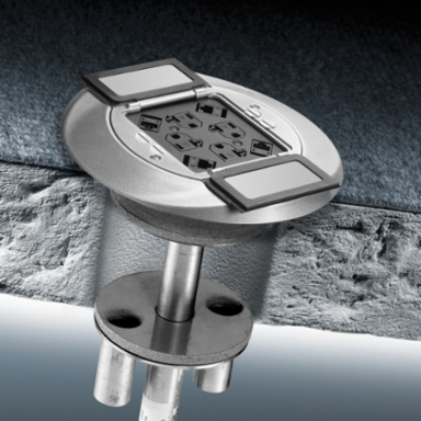 Fire-Rated Poke-Through, 4 Inch, (4) 20A Receptacles, Aluminum Finish