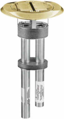 Fire-Rated Poke-Through, 4 Inch, Dual StyleLine Openings, Brass Finish