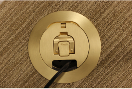 4 Inch Fire-Rated Poke-Through Junction Box with Brushed Brass Cover
