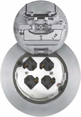 4 Inch Recessed Quad Poke-Through with Brushed Aluminum Cover, Fire Rated