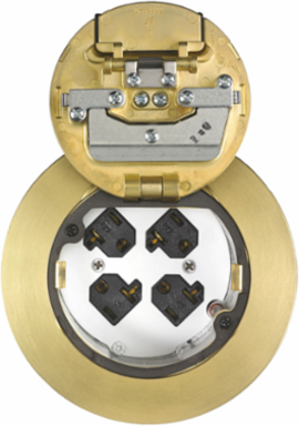 4 Inch Recessed Quad Poke-Through Kit with Brass Plated Cover