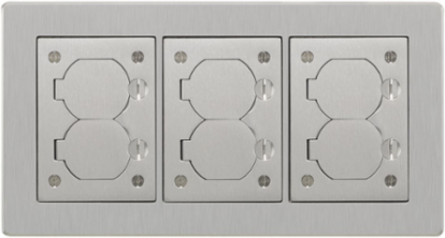 3-Gang Flat Beveled Edge Flange, 6 Inch x 11.34 Inch, Grounding Wires, Aluminum