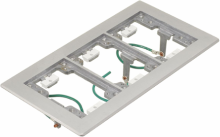 3-Gang Flat Beveled Edge Flange, 6 Inch x 11.34 Inch, Grounding Wires, Aluminum