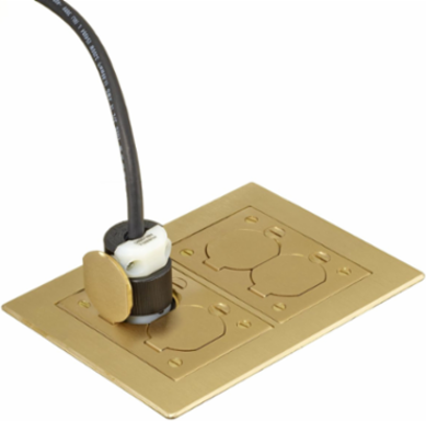 2-Gang Flat Brass Floor Flange with Ground Wires, 6 Inch x 8.13 Inch
