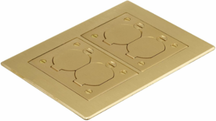 2-Gang Flat Brass Floor Flange with Ground Wires, 6 Inch x 8.13 Inch