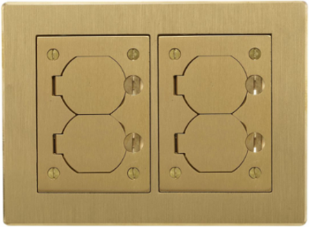 2-Gang Flat Brass Floor Flange with Ground Wires, 6 Inch x 8.13 Inch