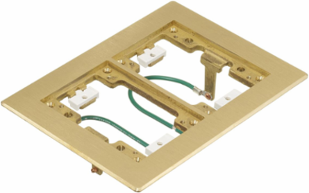 2-Gang Flat Brass Floor Flange with Ground Wires, 6 Inch x 8.13 Inch