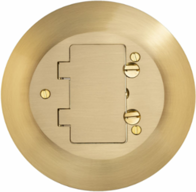 Flush Concrete Floor Box 1-Gang Round Cover, 6.25 Inch Dia, Brushed Brass