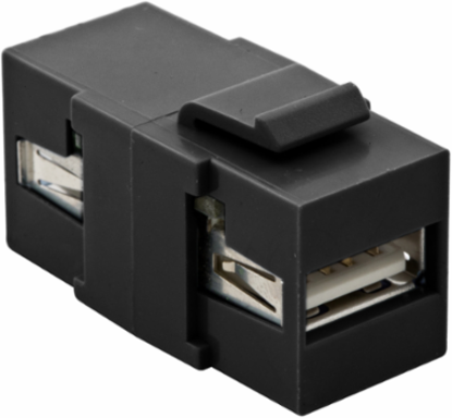 Keystone USB Jack, Snap-Fit, V3.0, A to A, Black, 3.400 Inch Width