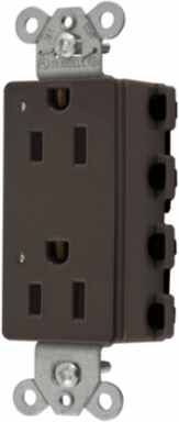 Decorator Duplex Receptacle, 15A 125V, Green LED Indicator, Nylon, Brown