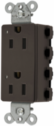 Decorator Duplex Receptacle, 15A 125V, Green LED Indicator, Nylon, Brown