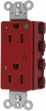 Hospital Grade Receptacle, 15A 125V, Isolated Ground, Red, 2-Pole