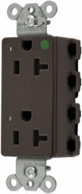 Hospital Grade Decorator Receptacle, 20A 125V, 2-Pole, 3-Wire, Nylon, Brown, Size 3.28 in x 1.64 in x 1.1 in, LED Indicator