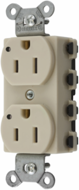 Duplex Receptacle, 15A 125V, 2-Pole 3-Wire, LED Indicator, Nylon, Ivory