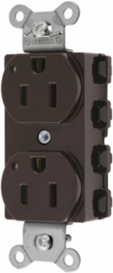 Duplex Receptacle, 15A 125V, 2-Pole 3-Wire Grounding, Nylon, Brown