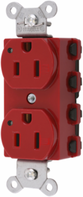 Duplex Receptacle, 2-Pole 3-Wire, 15A 125V, Red, Nylon