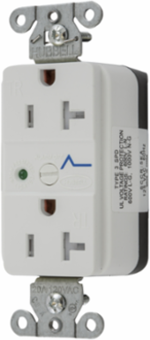 Surge Protective Receptacle, 20A 125V, 2-Pole, 3-Wire, Nylon, White