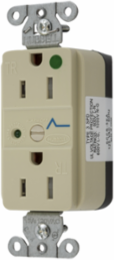 Decorator Duplex Receptacle, Hospital Grade, 15A 125V, 2-Pole, 3-Wire Grounding, Surge Protection, Tamper Resistant, Nylon, Ivory
