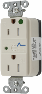 Hospital Grade Decorator Duplex Receptacle, 15A 125V, 2-Pole, Nylon, Light Almond